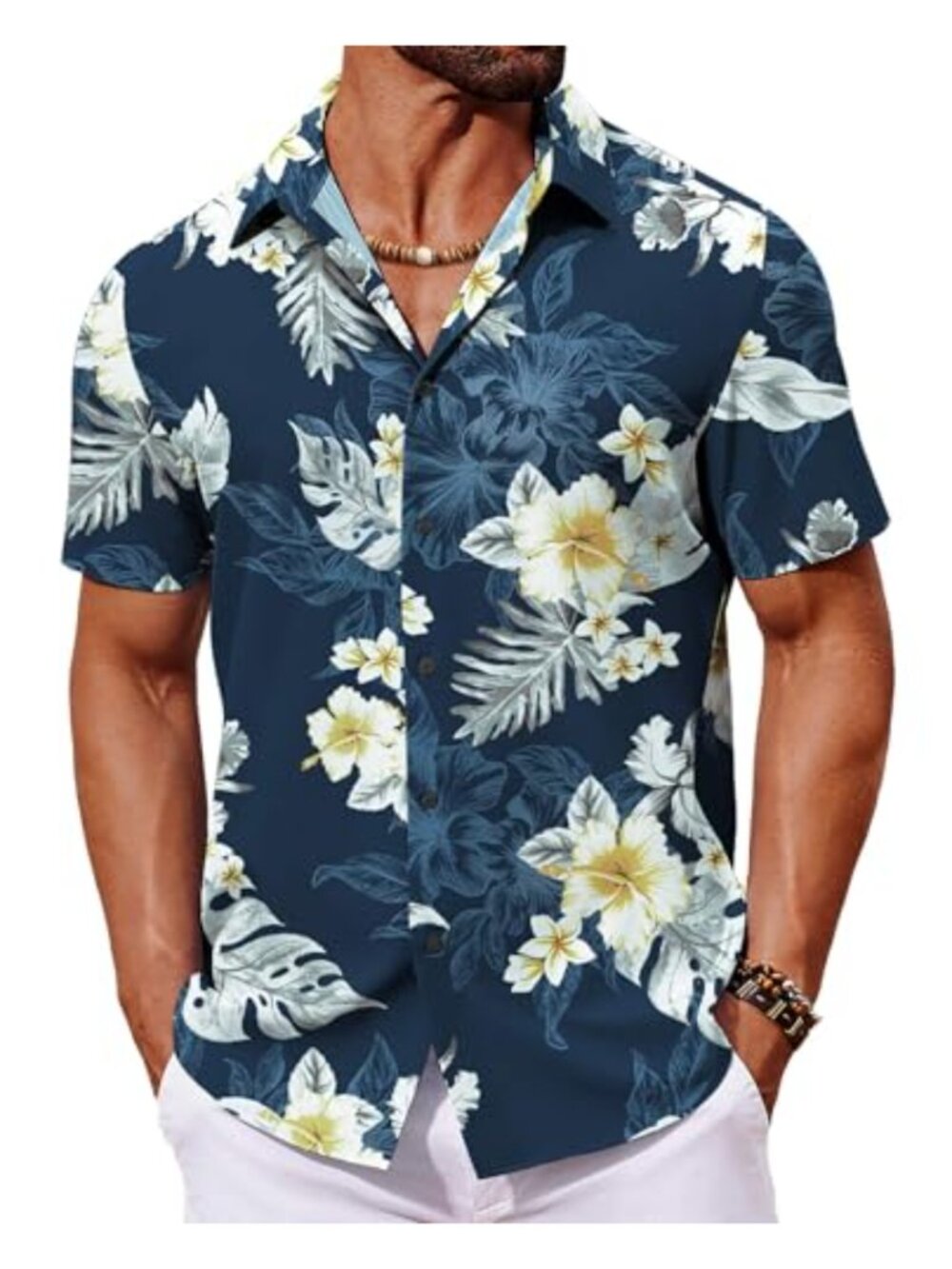 Mens Hawaiian Button Down Shirt Short Sleeve Tropical Floral Beach Shirt